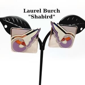 Vintage Laurel Burch "Shabird" Lavender Bird Post Earrings - Rhodium Plated